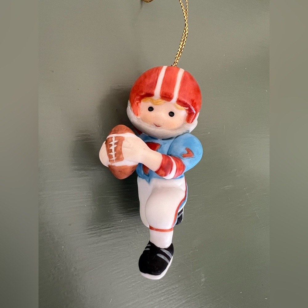 Enesco "Scooter" 1985 Porcelain Country Cousins 2.5" Football Ornament